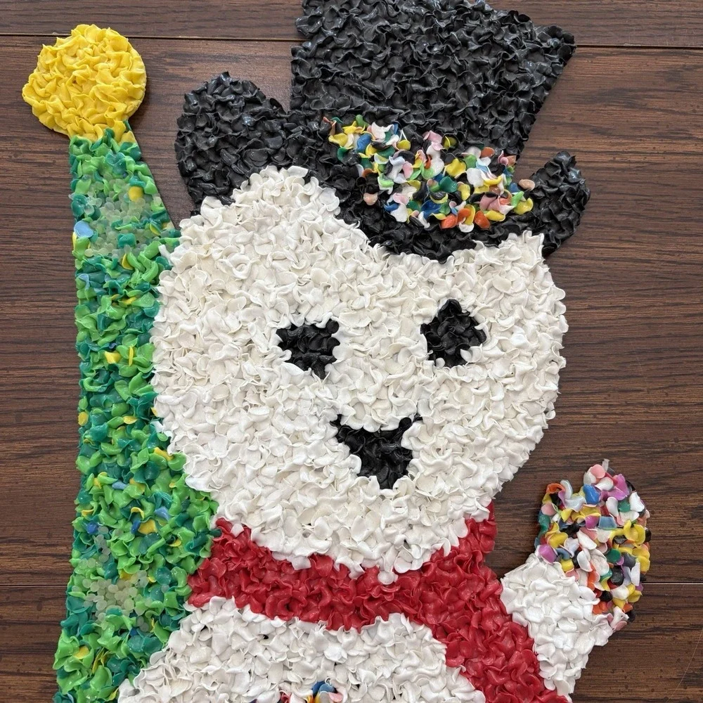 Vintage Melted Plastic‎ Popcorn Snowman Christmas Decoration Wall Hanging